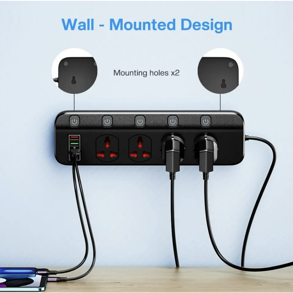 Steker colokan listrik BKL456 universal 4 power socket 4 port Usb fast charging QC 3.0