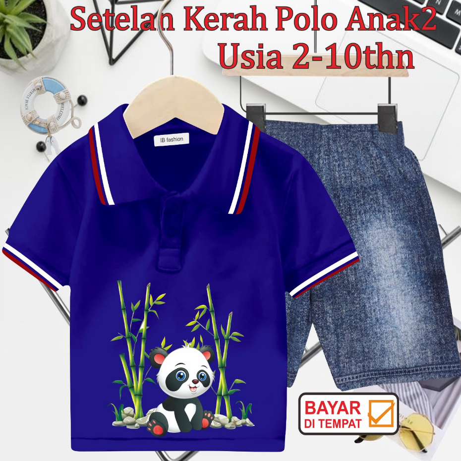 ((IB))SETELAN ANAK KERAH POLO SEMI JEANS/PANDA DIGITAL SABLON