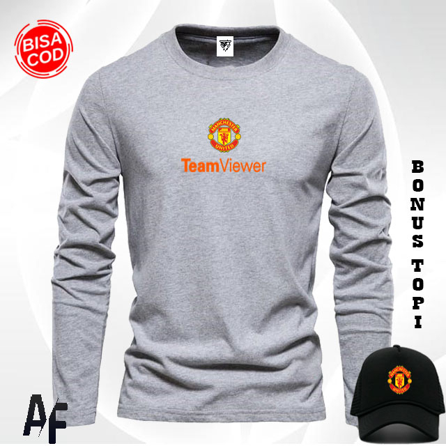 Bonus Topi Kaos Lengan Panjang Logo Team Mu Text Oren /Kaos pria & Wanita / Kaos premium / Kaos Qual