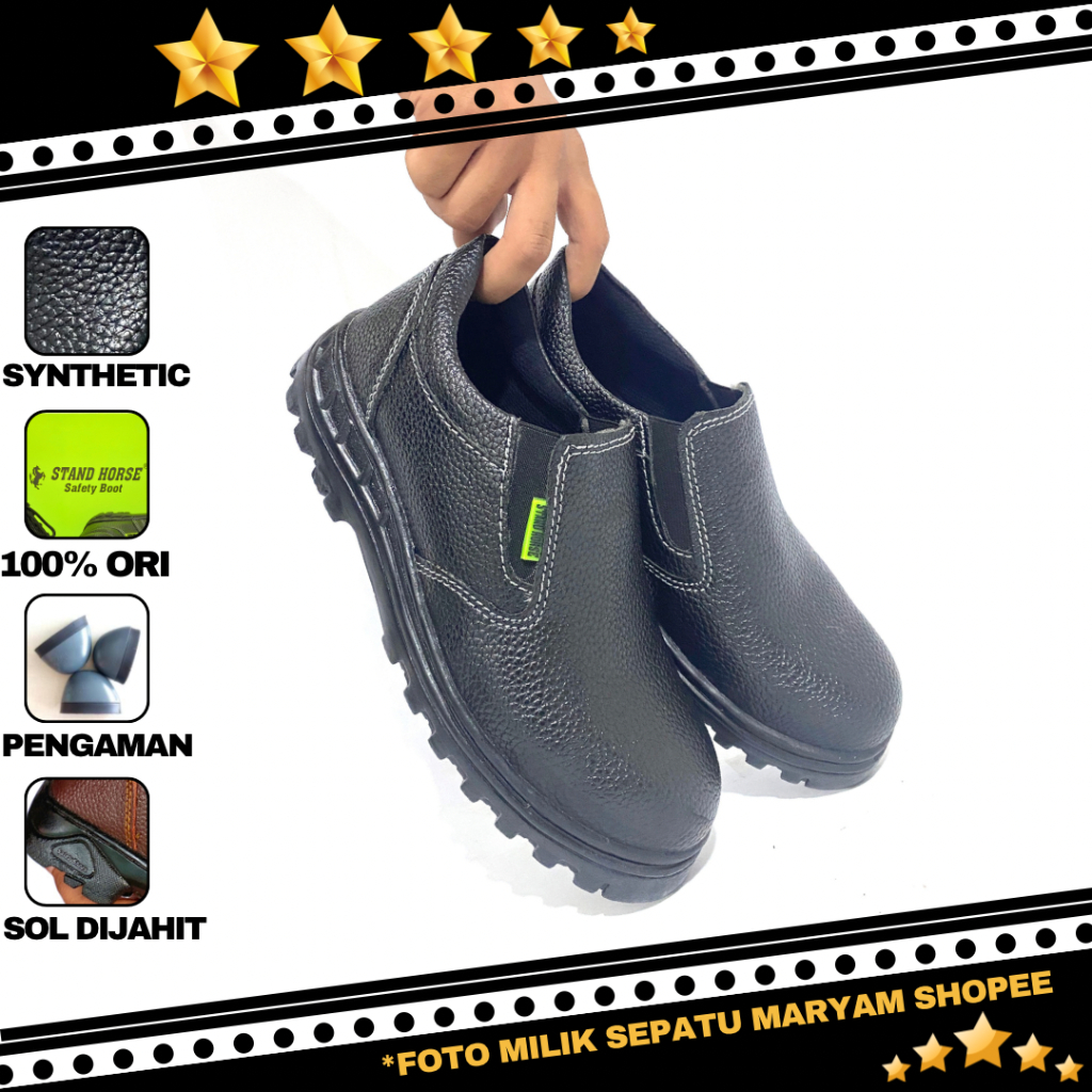 SEPATU Pria SAFETY Murah Safety Shoes Pendek Tanpa Tali Low Boots Sepatu Septi Ujung Besi Septy