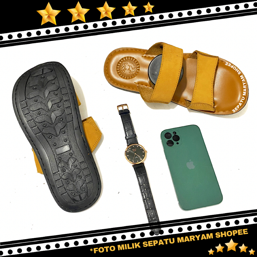 Sandal Kulit Asli Pria Tali 2 Model Slide Sendal Casual Cowok Murah Sandal Santai Pria Dewasa COD