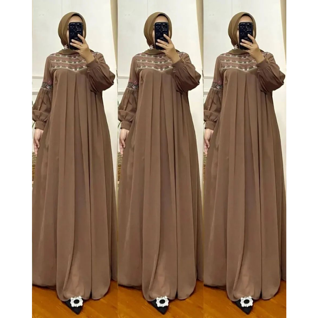 AIRIN MAXY DRESS GAMIS CERUTY PREMIUM CANTIKA DRESS DRESS WANITA TERBARU 2023 GAMIS WANITA BAHAN CERUTY APLIKASI BORDIR MEWAH