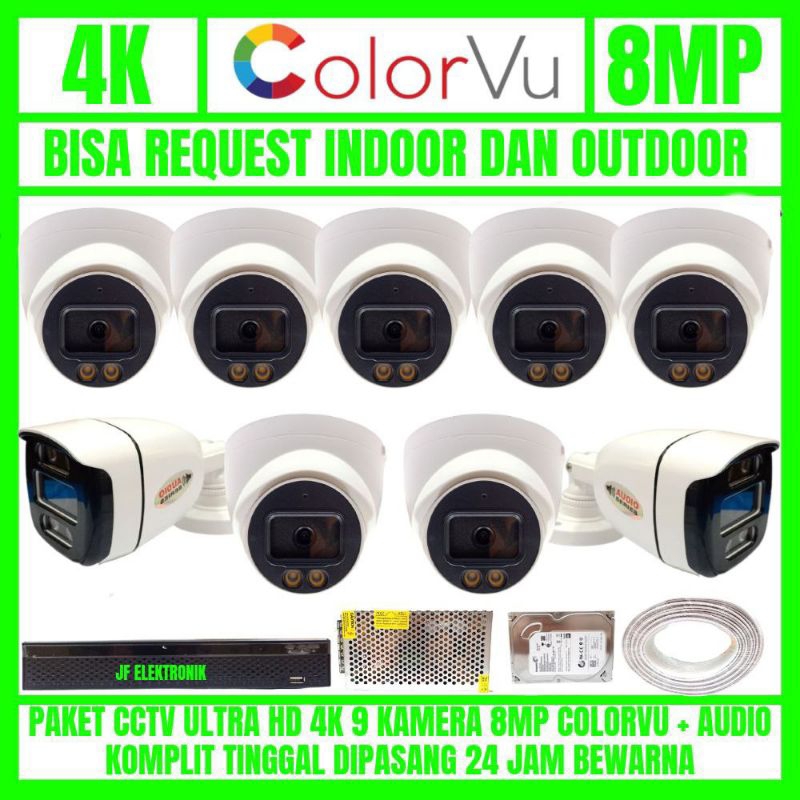 PAKET CCTV 8 CHANNEL 8 KAMERA COLORVU AUDIO 8MP 4K ULTRA HD KOMPLIT