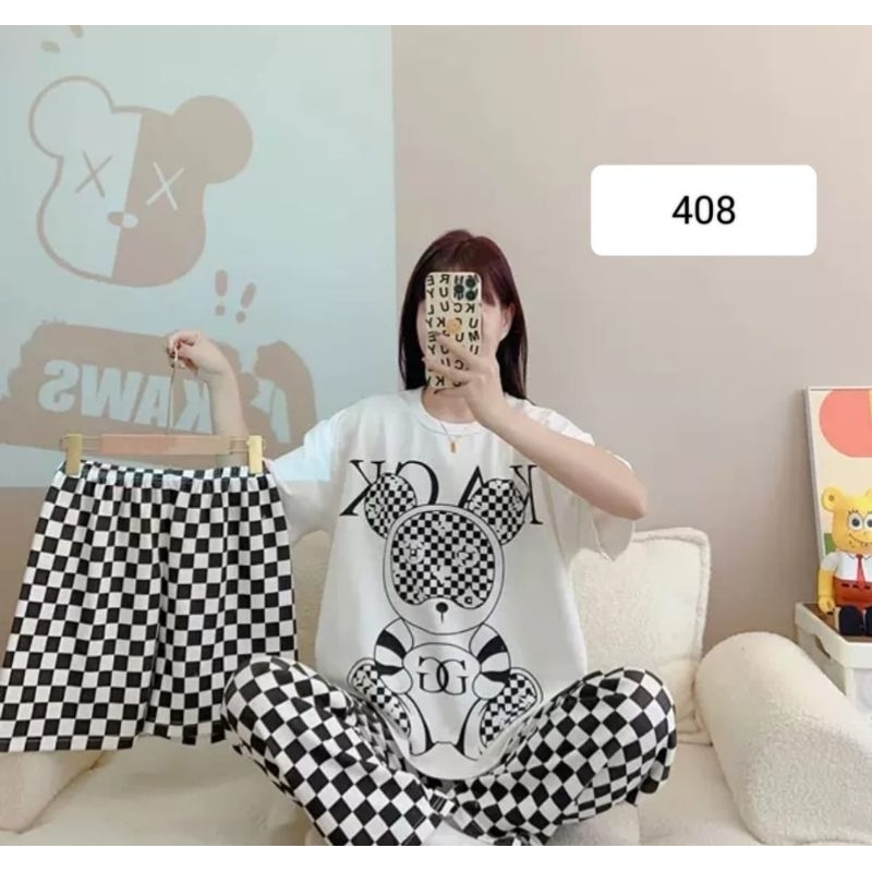 Piyama 3 in 1 dewasa import | baju tidur import lengan pendek | baju tidur 3 in 1