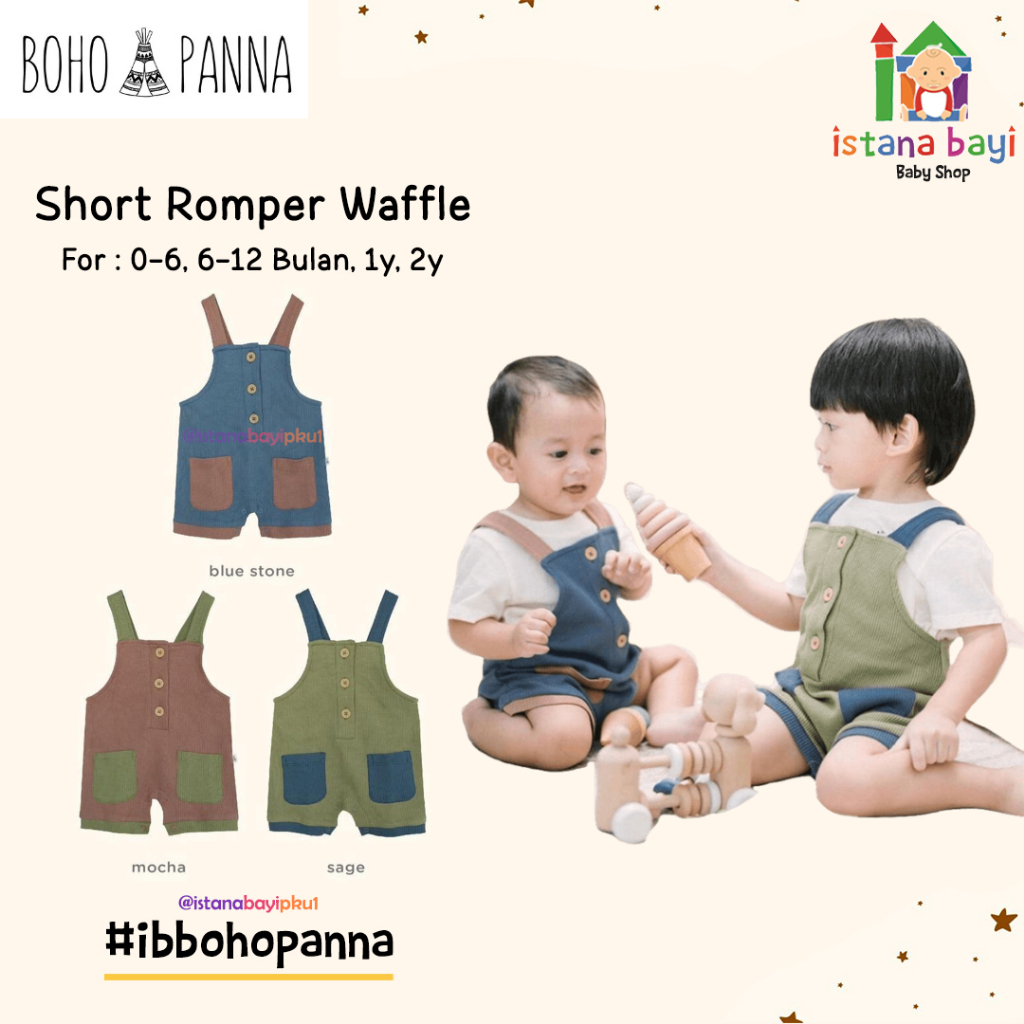 Bohopanna Short Romper Waffle  - Jumper Bayi 0-2 Tahun