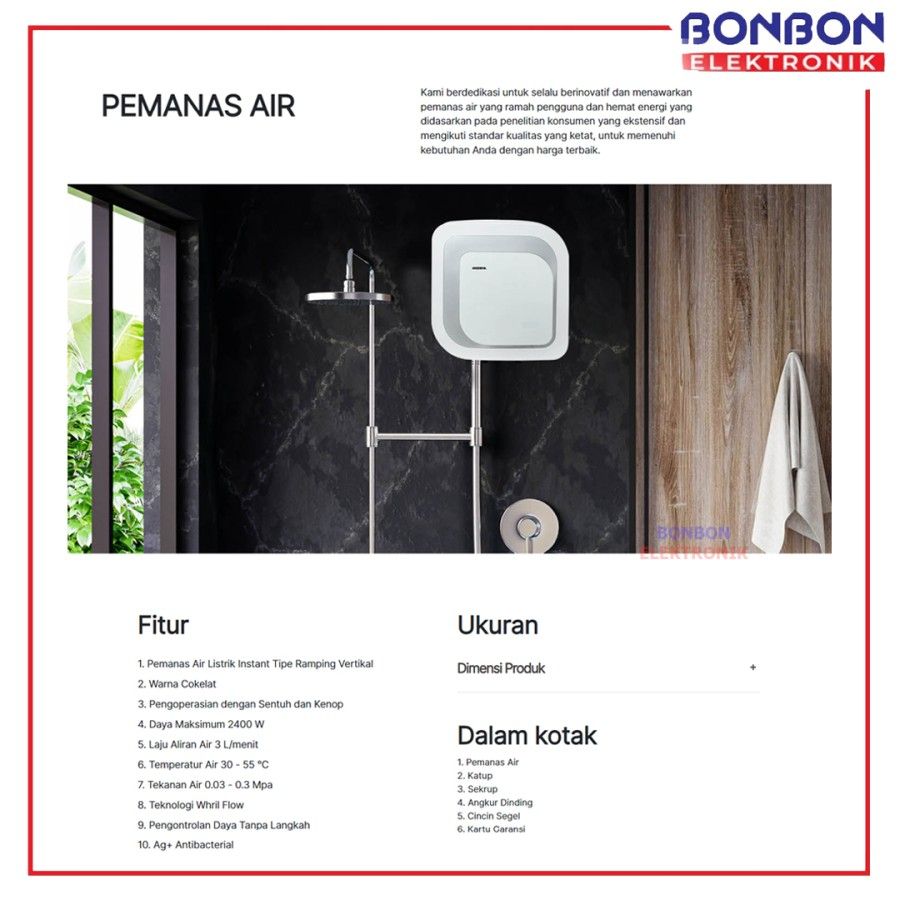 MODENA Electric Water Heater EI 2D B / EI2DB 3L Pemanas Air