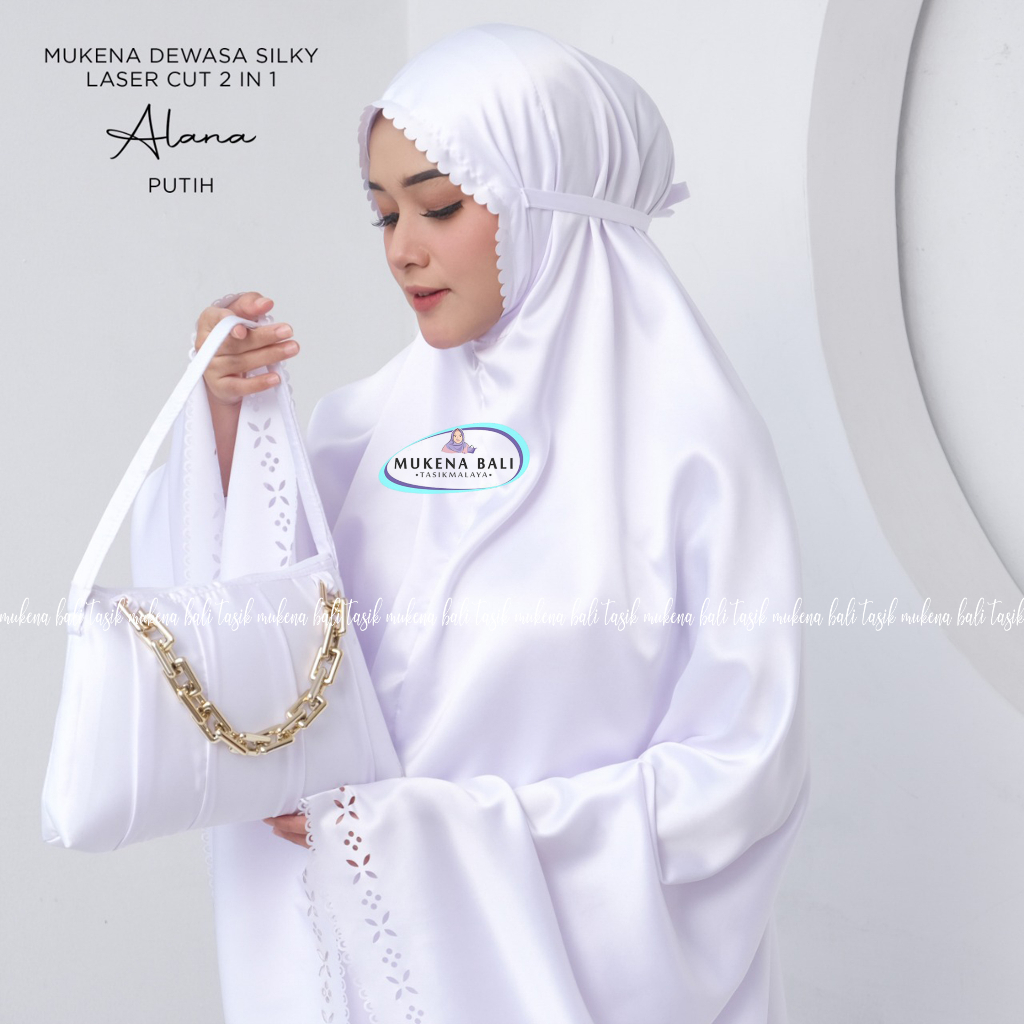 MUKENA BALI TASIK - MUKENA DEWASA SILKY LASER CUT 2 IN 1 POLOS ALANA