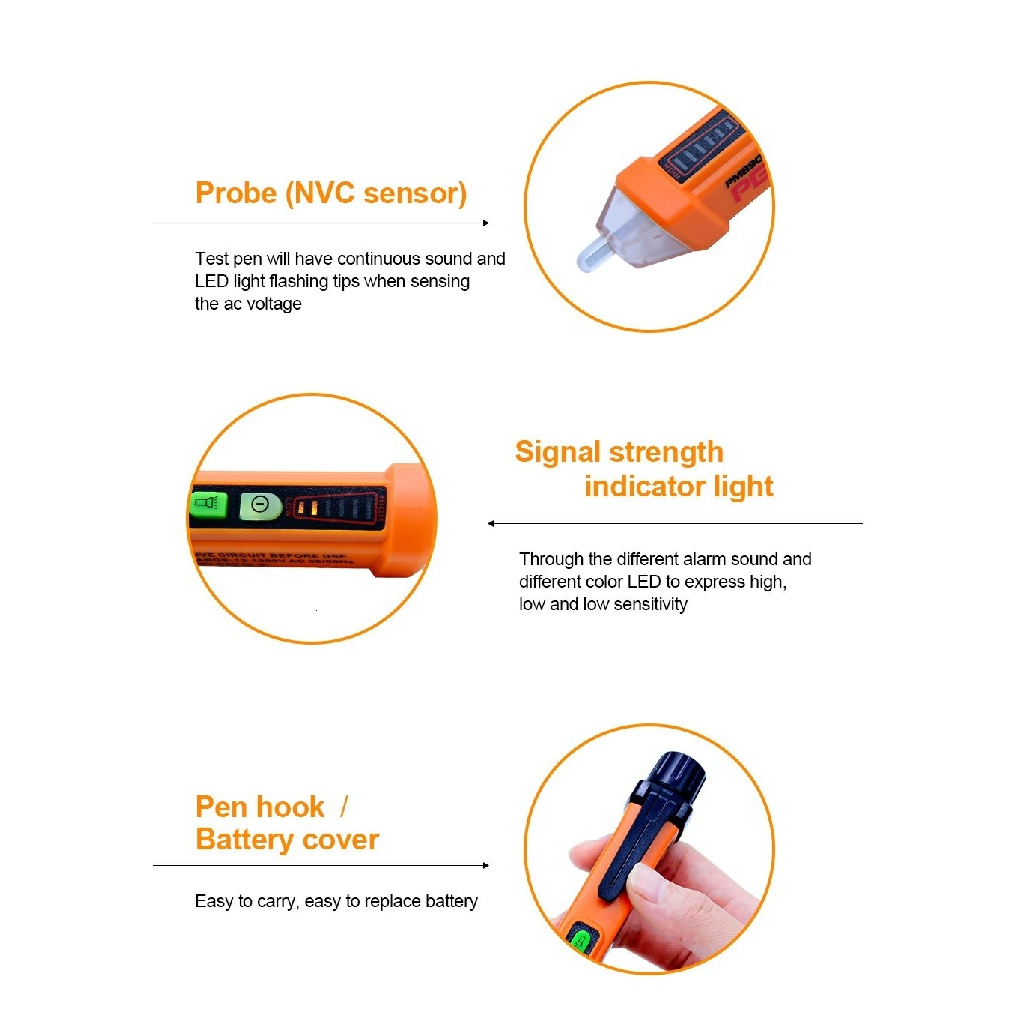 PEAKMETER PM8908C - Non-Contact AC Voltage Detector Test Pen