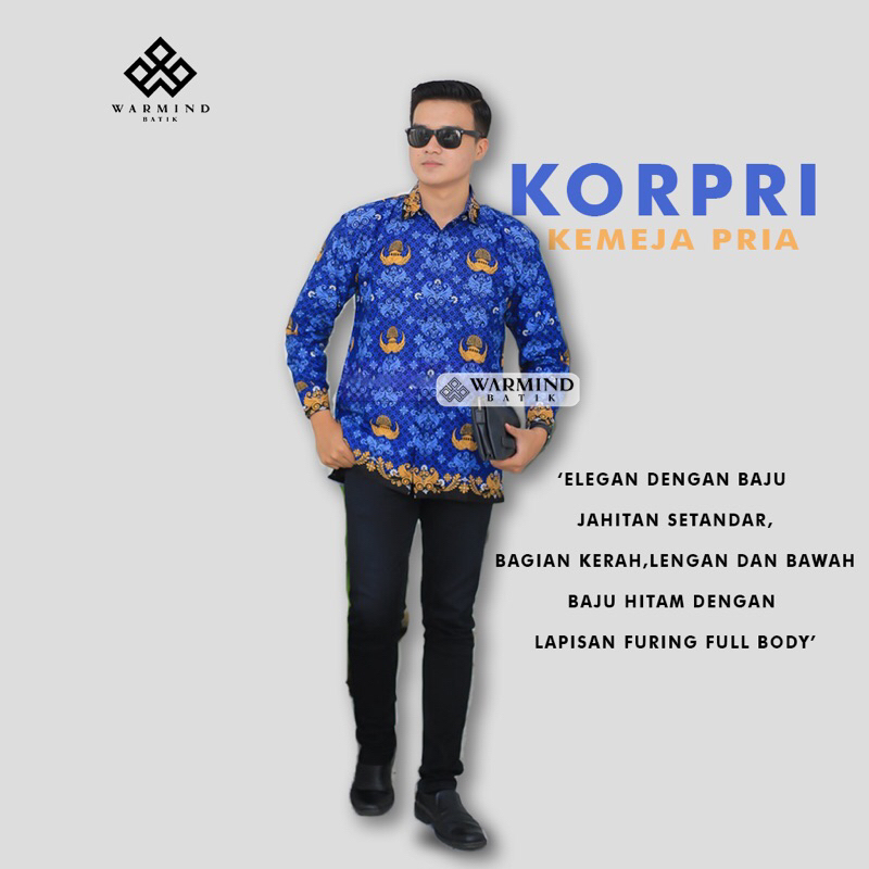 KEMEJA BAJU KORPRI C40S  PRIA KERAH HITAM FULL FURING TERBARU SERAGAM DINAS COWOK BAJU ASN  BATIK KO