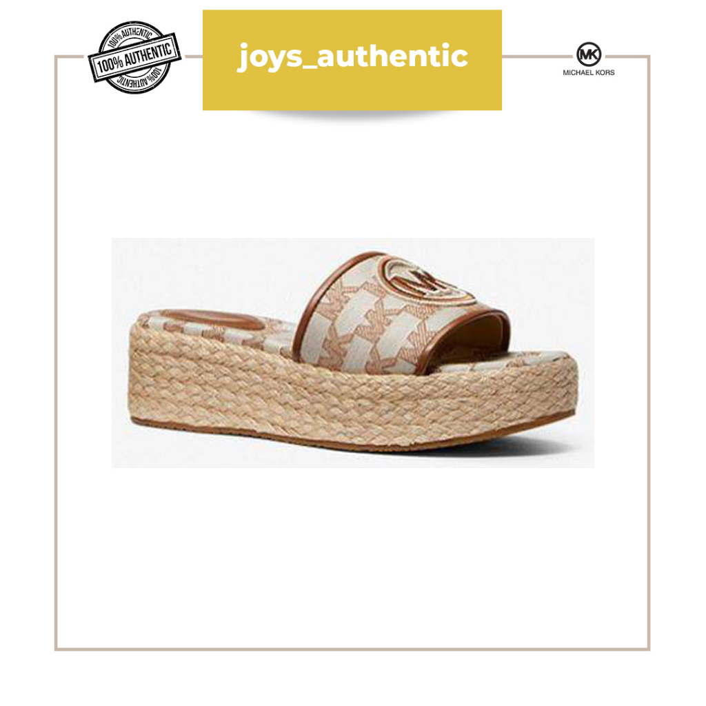 Sendal Wanita Michael Kors Sadler Wedge Outline Jacquard Emboss MK Light Cream with box Woman Sandal