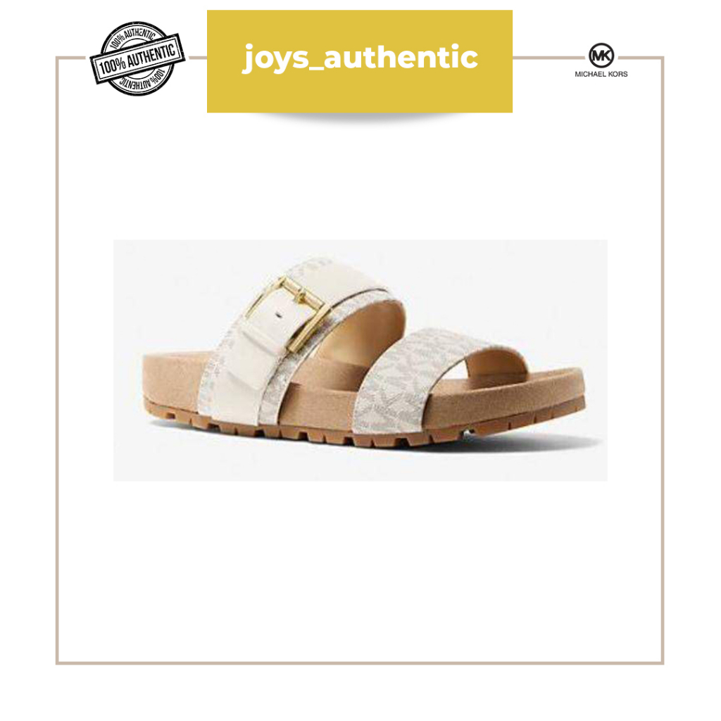 Sendal Wanita Michael Kors Mylah Sandal Monogram Small Vanilla with box Woman Sandal Authentic Origi