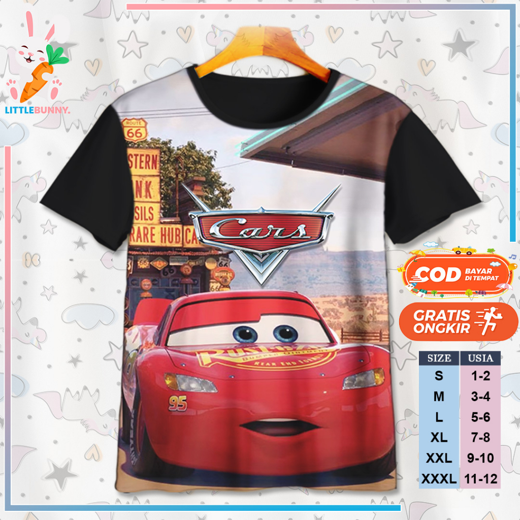 BAJU KAOS ANAK KARTUN 3D DISNEY CARS MCQUEEN V5 / KAOS ANAK 3D CARS MCQUEEN - LITTLE BUNNY
