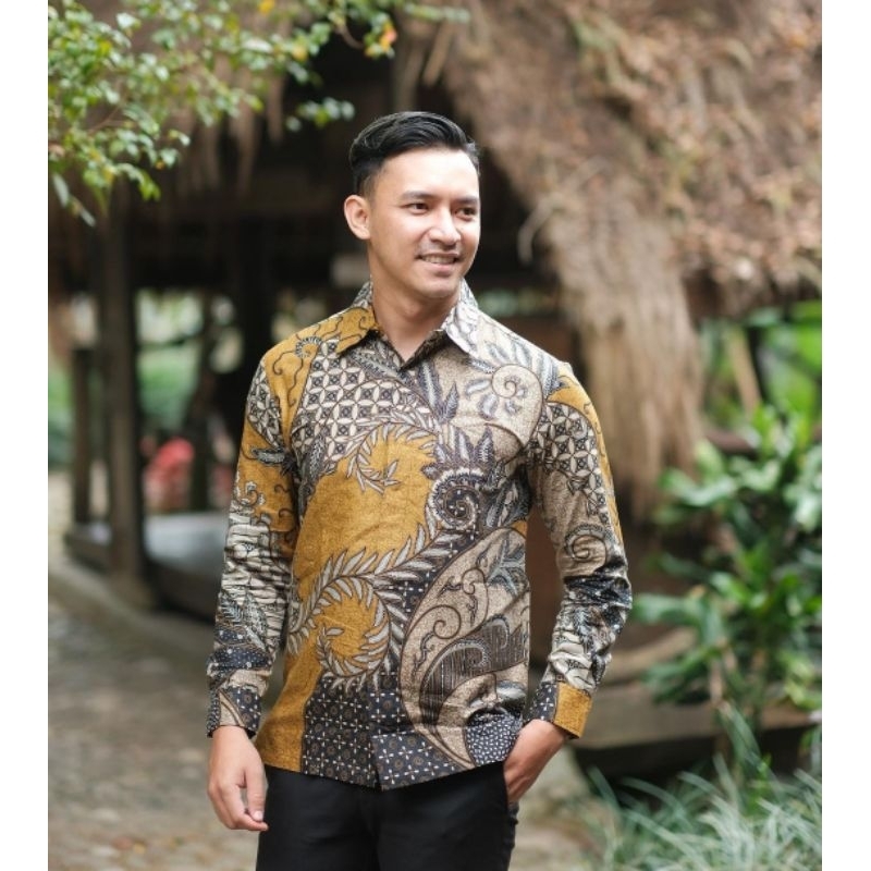 BATIK EXPRESS - VIVIANA MUSTARD PROMO BIG SALE KEMEJA BATIK PRIA LENGAN PANJANG | HEM BATIK