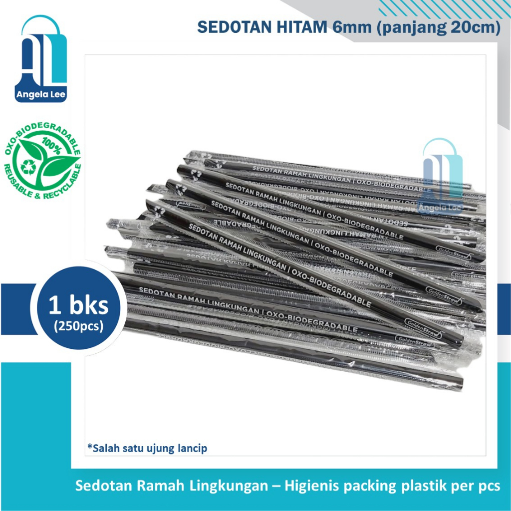 Sedotan Bubble Plastik Hitam Lancip Ramah Lingkungan GoGreen Higienes 6mm 12mm