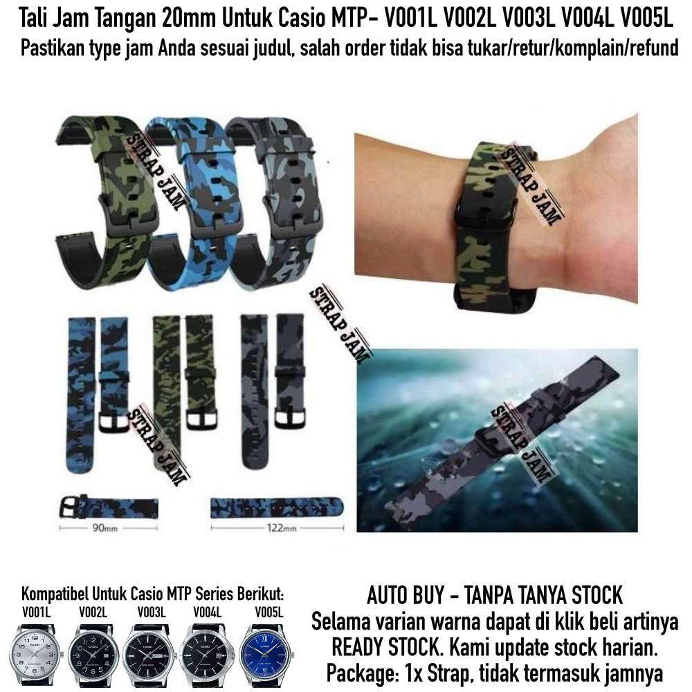 Tali Jam 20mm Strap Casio MTP- V001L V002L V003L V004L V005L - Camo Army Keren Camoflauge