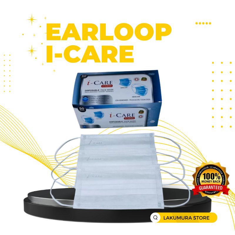 MASKER EARLOOP I-CARE 3 PLY PUTIH DISPOSABLE FACE MASK ISI 50 PCS