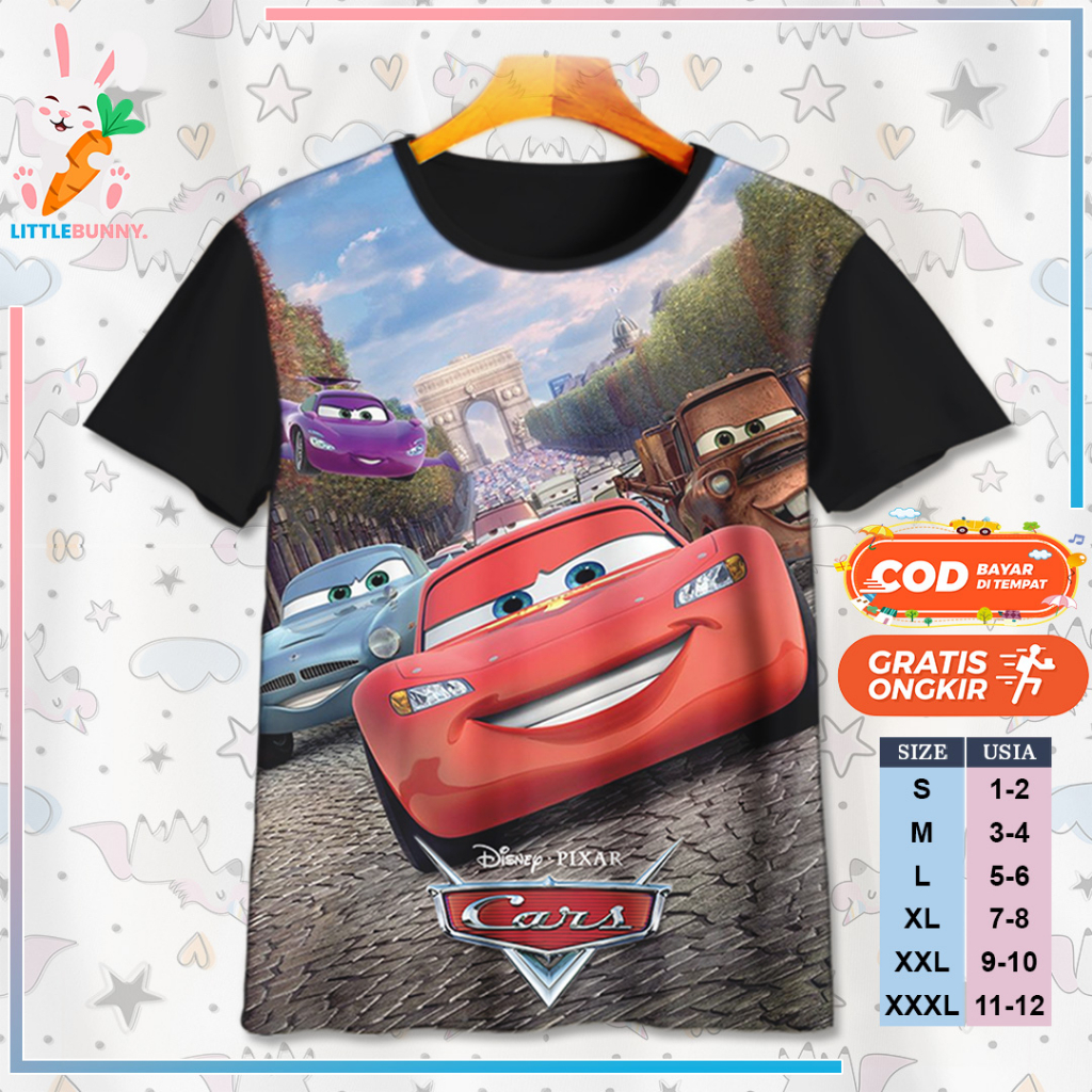 BAJU KAOS ANAK KARTUN 3D DISNEY CARS MCQUEEN V19 / KAOS ANAK 3D CARS MCQUEEN - LITTLE BUNNY