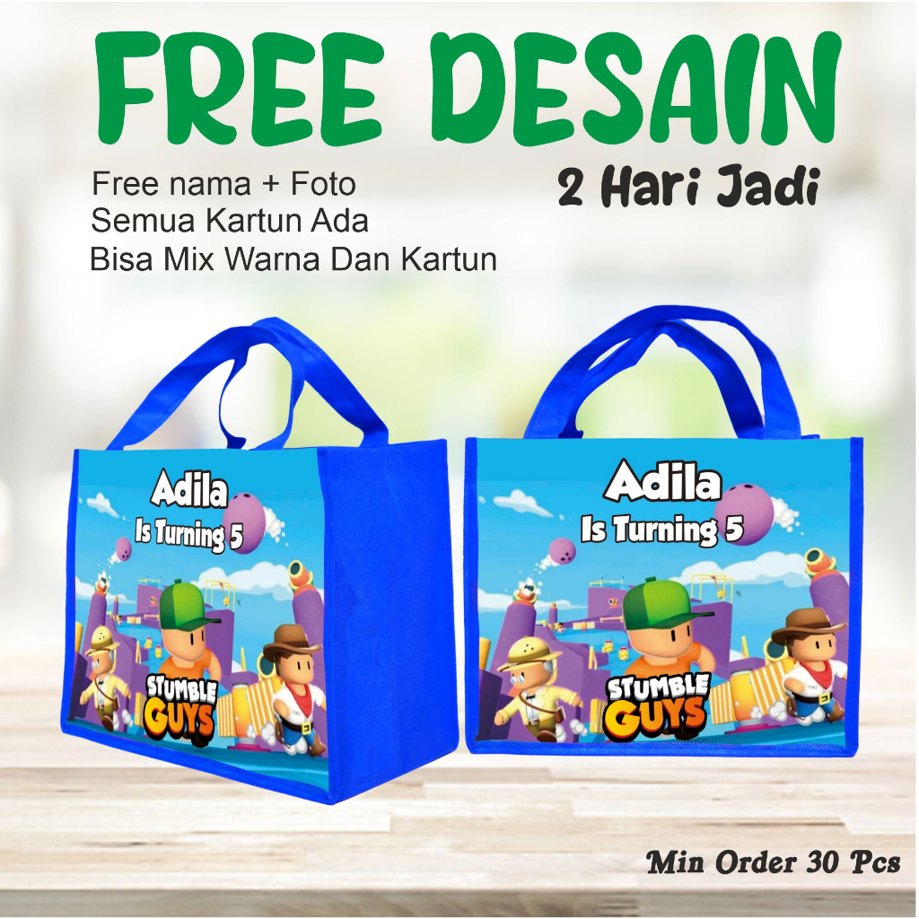 

PAKET TAS ULTAH 20 PCS STUMBLE GUYS/FREE DESAIN FOTO DAN NAMA/BINGKISAN ULTAH