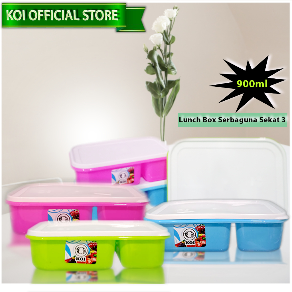 Koi Official - Grosir Lunch Box Serbaguna Makanan Sekat 3 / Kotak Plastik Tempat Bekal 900ml