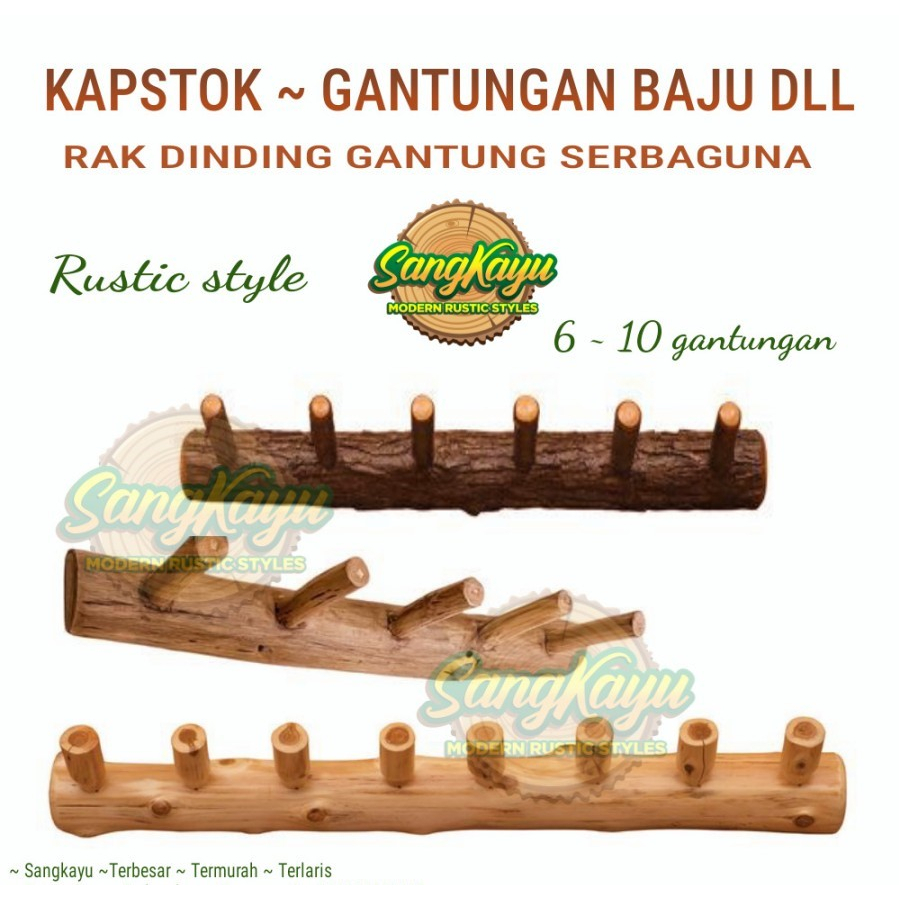 SangKayu Kapstok Kayu Gantungan Baju Rak Dinding Rak Baju Gantung Kayu Rustic
