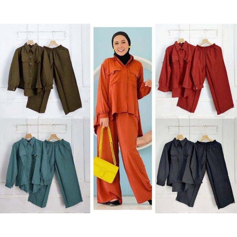 Marissa One Set Tunik KEKINIAN //Set Cel Tunik // Set Celana Polo Linen