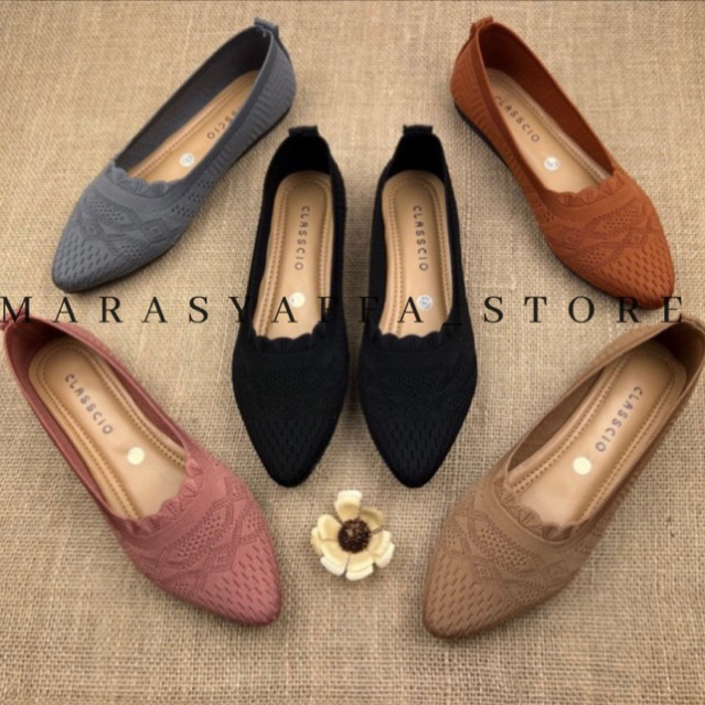 MARASYAFFA - SEPATU FLAT WANITA RAJUT IMPORT BK03