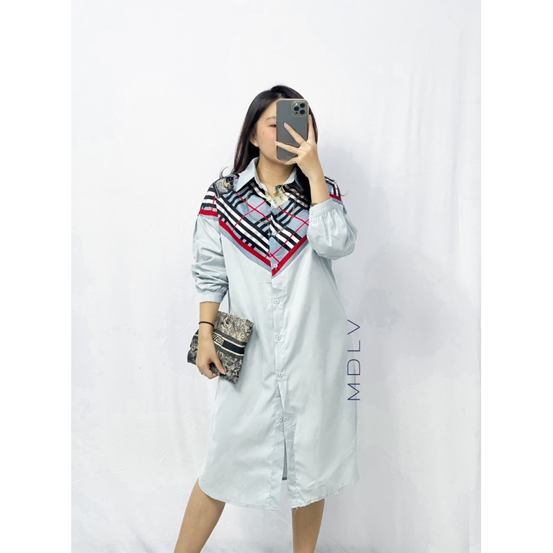 MDLV ~ 1874# Sevilla Patchwork Long Shirt Dress Kemeja