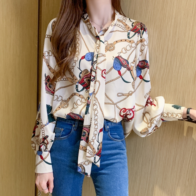 Top Blouse Kemeja Loose Perempuan Fashion Korea Ikat Pita