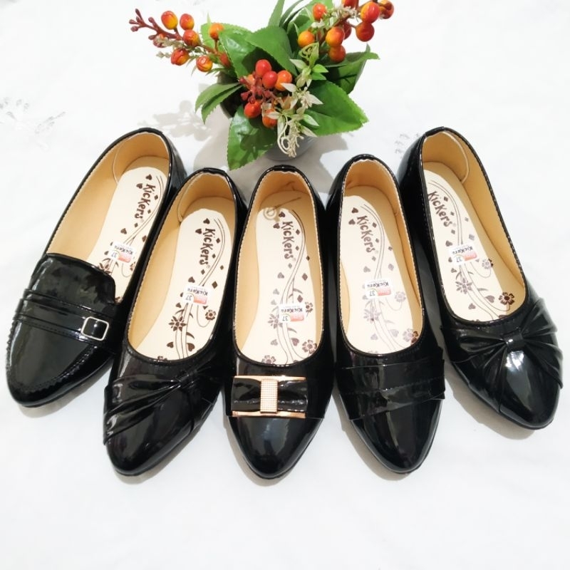 Flatshoes kickers sepatu kickers sepatu kerja sepatu wanita warna hitam flatshoes kantor hitam glossy sepatu balet formal