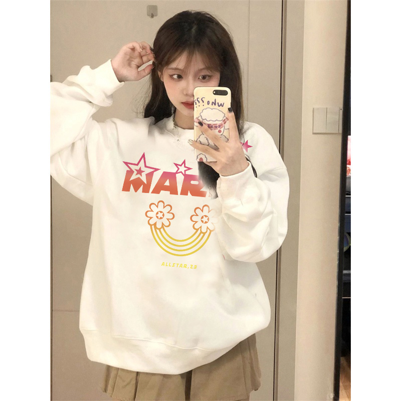 EUNII Sweater Lengan Panjang Cartoon Colorful Mardi Printing Korean Style/Sweater Crop/Baju Wanita/Switer Wanita/Switer