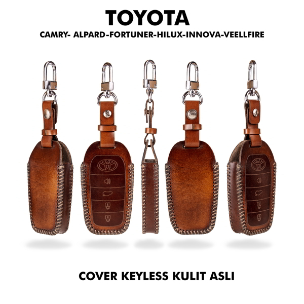 Jayuwan Cover Keyless Leather Untuk Type Mobil Toyota ALPHARD/CAMRY/HILUXS/VELVIRE  4 Tombol Free Ukir Logo Dan Nama