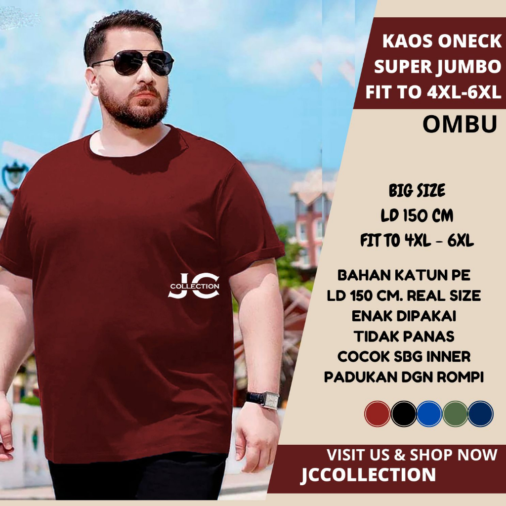 Kaos Tshirt Pria Polos Jumbo Big Size 4XL - 6XL Lengan panjang Cotton - JCCollections