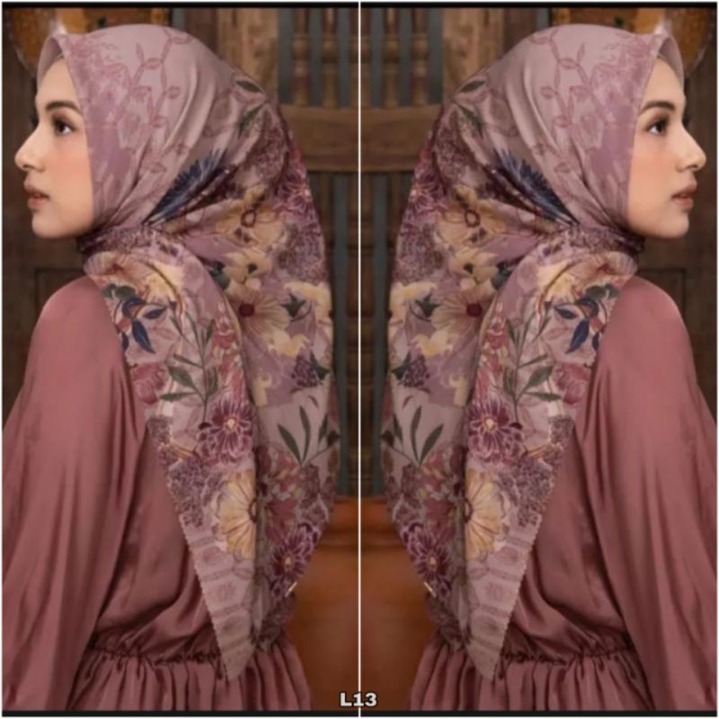 Hijab Voal Motif Premium Jilbab Segi Empat Motif BUNGA PINK
