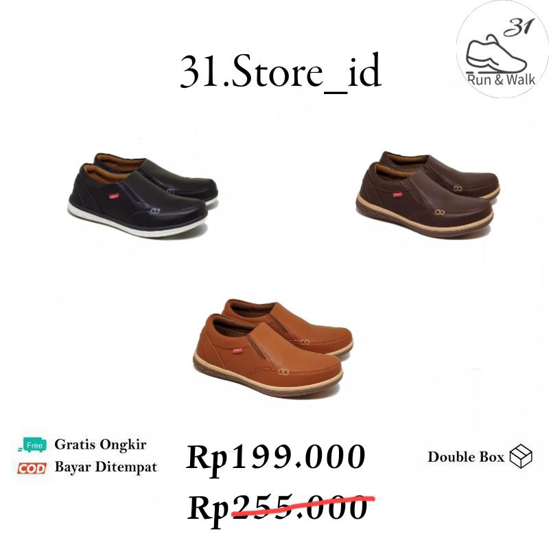 Sepatu Kulit Slip On Tanpa Tali Pria Casual Kerja Kuliah Brand Lokal NVS 0104
