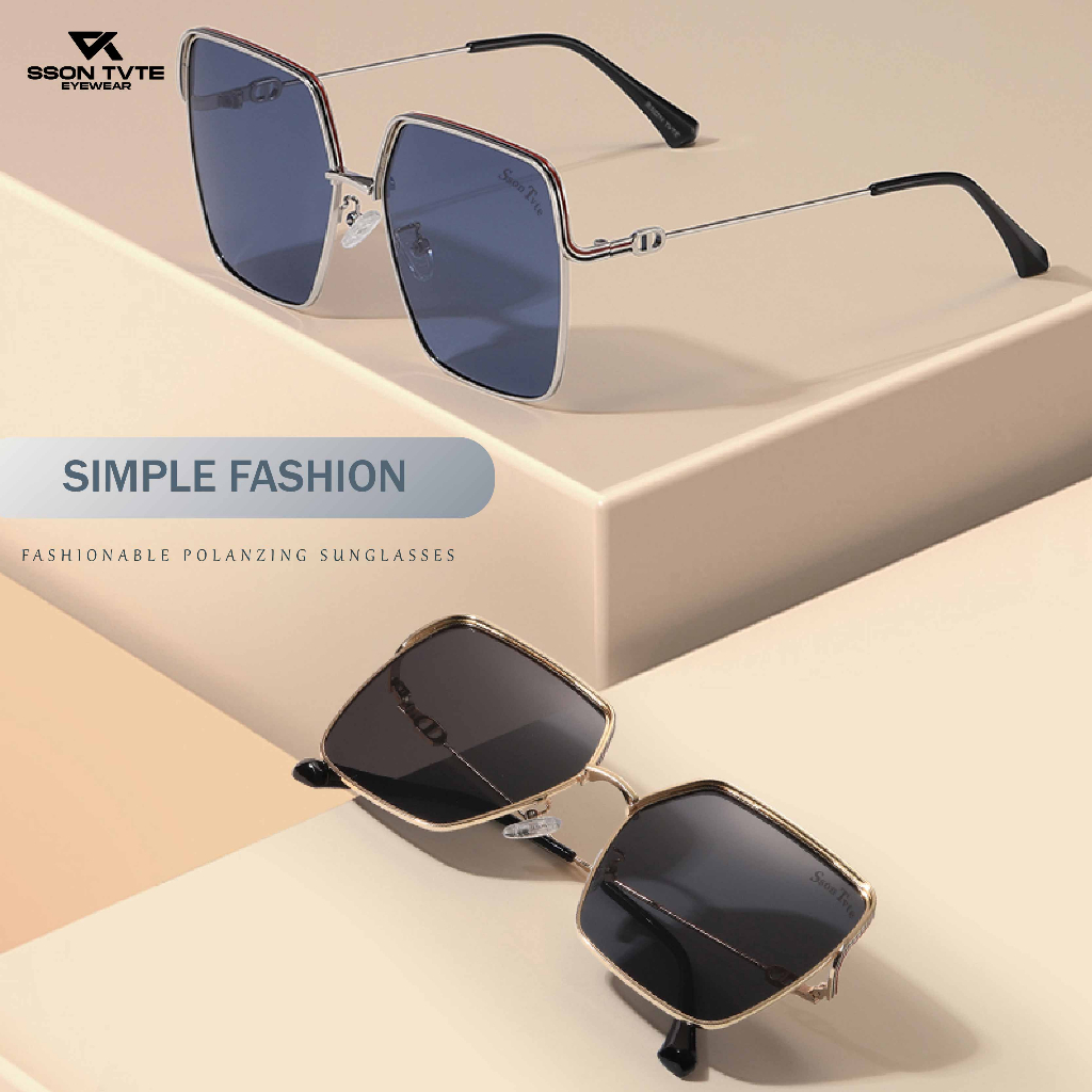 SSON TVTE - Kacamata Hitam Polarized Kotak Oversize Metal Sunglasses Outdoor Anti UV400 LS322