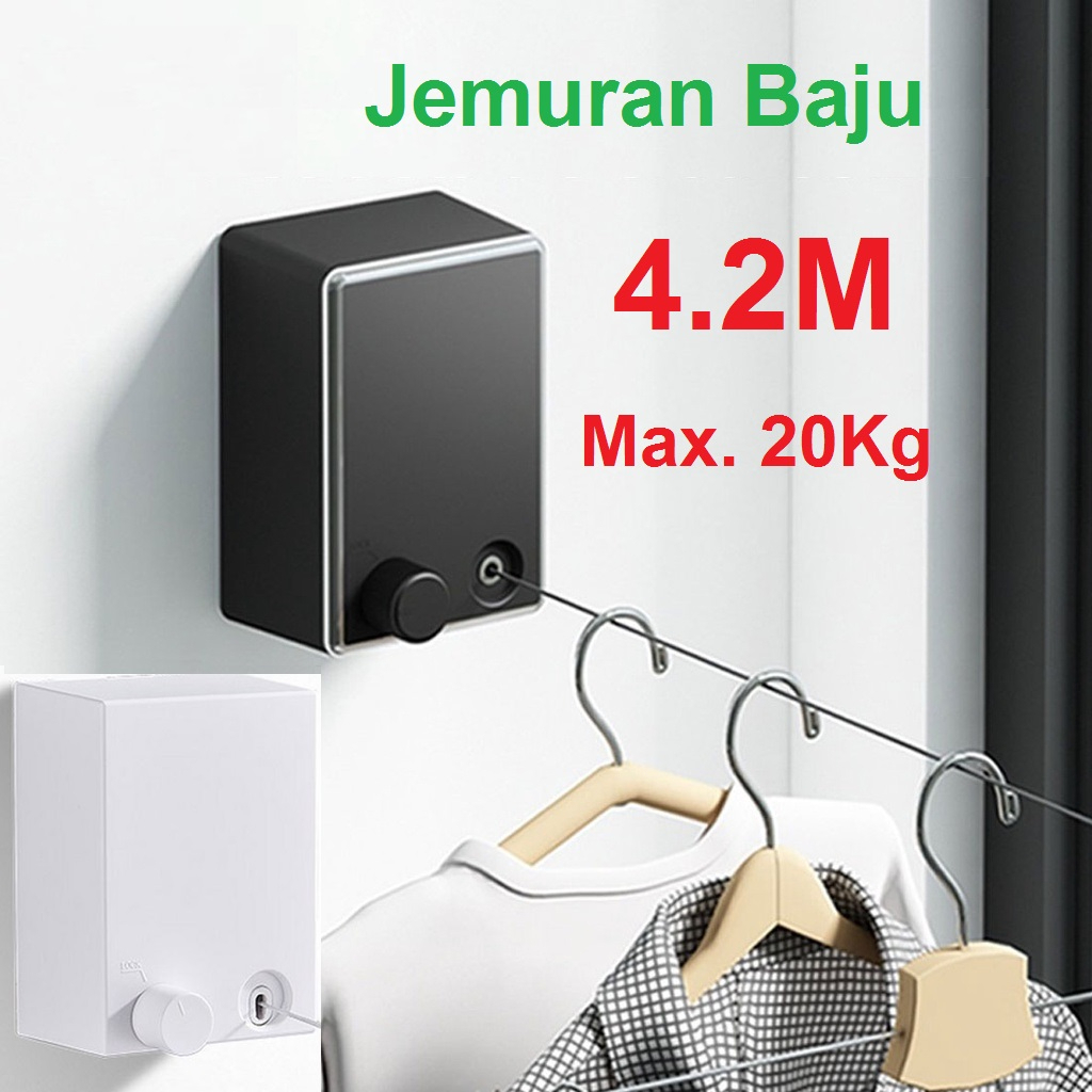Jemuran Baju Portable Indoor Outdoor Retractable Tali Clothesline Bahan Stainless 20KG 4.2M Tali Jemuran