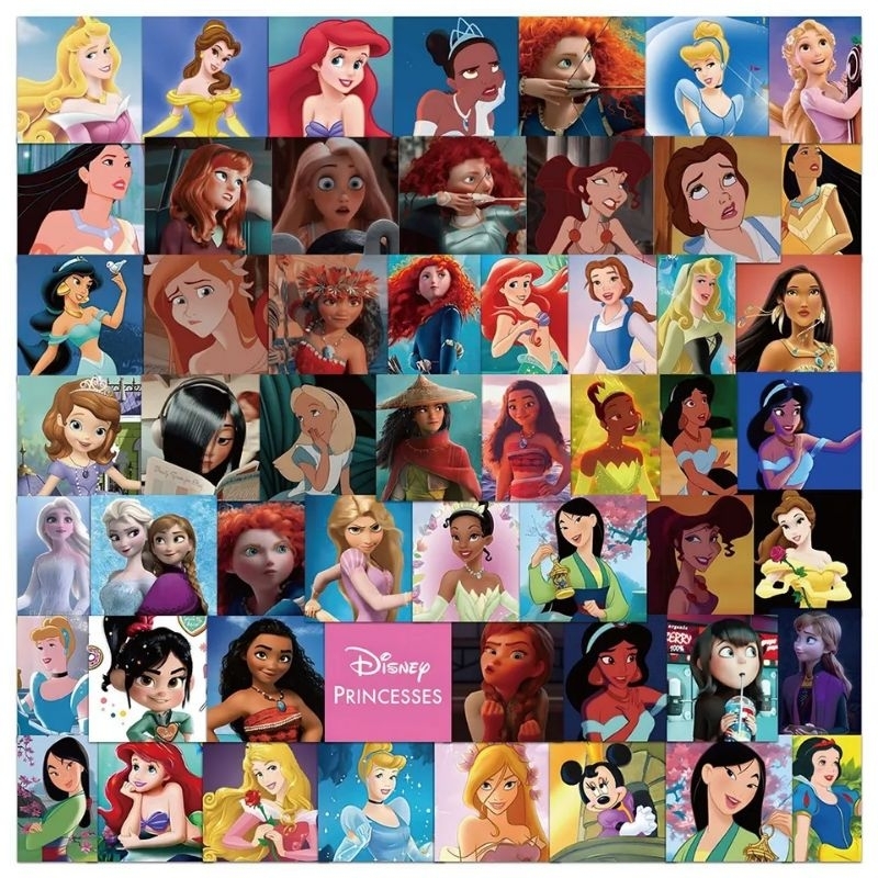 

60pcs Stiker kartun cute Disney princess putri Disney bahan Vinyl Anti Air Stickers aesthetic for outdoor and indoor stiker Koper / Laptop / Skateboard Diy