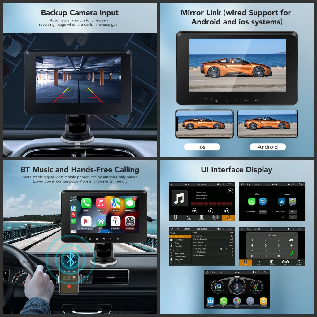 【Hadiah gratis】7 inci  Wireless Wired CarPlay Android Auto Portabel Mobil Stereo Radio MP5 Player Bluetooth FM AUX