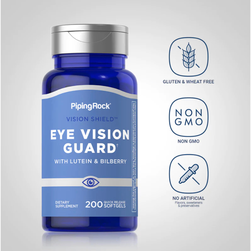 PipingRock Eye Vision Guard with Lutein and Bilberry 200 Quick Release Sofgels
