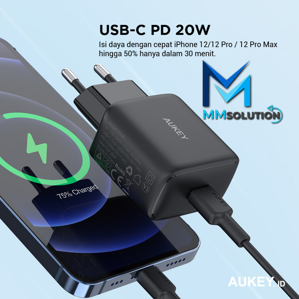 AUKEY PA-R1 Kepala Charger 20W Minima Nano USB Type C PD FAST CHARGING