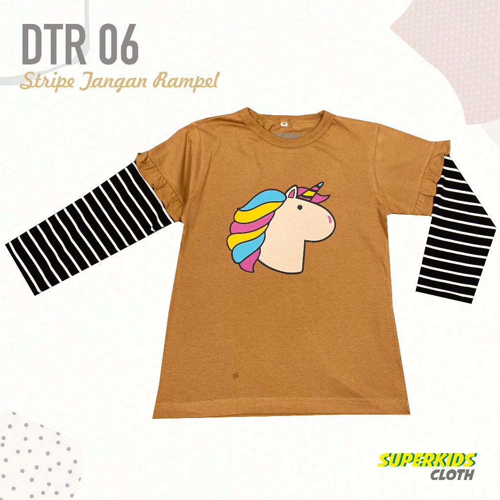 BAJU ANAK PEREMPUAN / KAOS ANAK PEREMPUAN / KAOS ANAK CEWEK STRIPE LENGAN PANJANG MOTIF UNICORN ECER GROSIR BRAND SUPERKSIDCLOTH 1 - 11 TAHUN