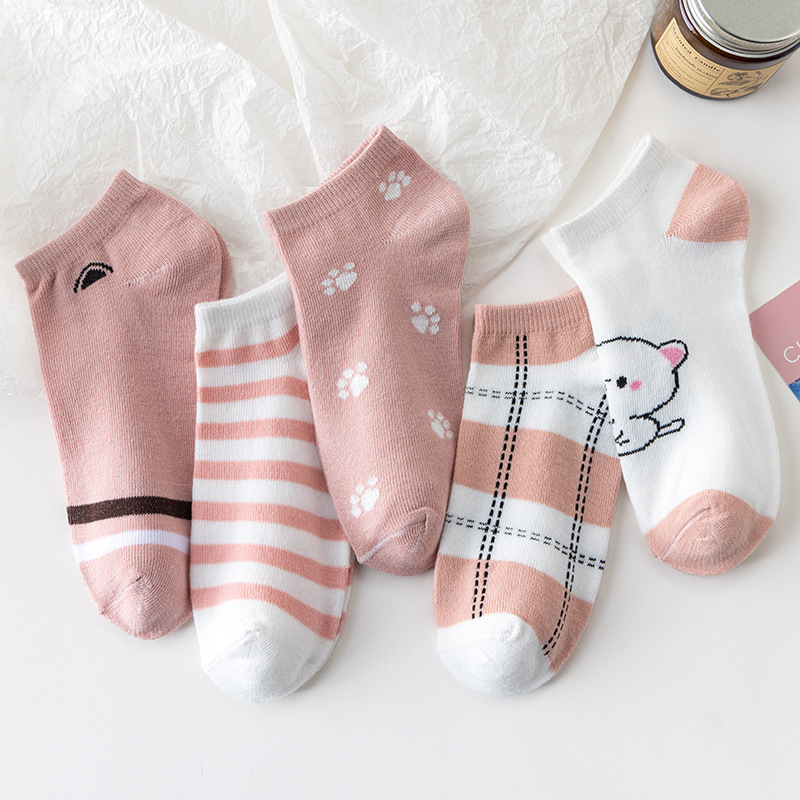 BV.ID KK1258 Kaos Kaki Pendek Semata Kaki Ankle Socks Wanita Motif Pink Korean Socks Import