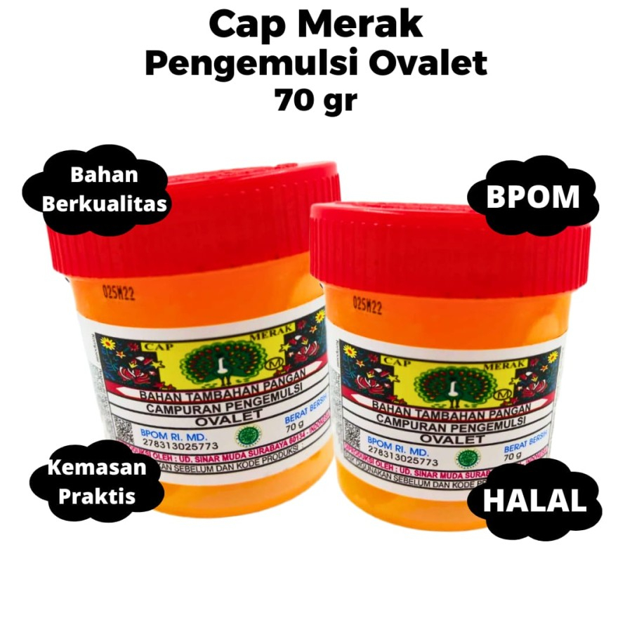 

PENGEMULSI KUE MERAK OVALET 70 GR / EMULSIFIER / PENGEMBANG KUE