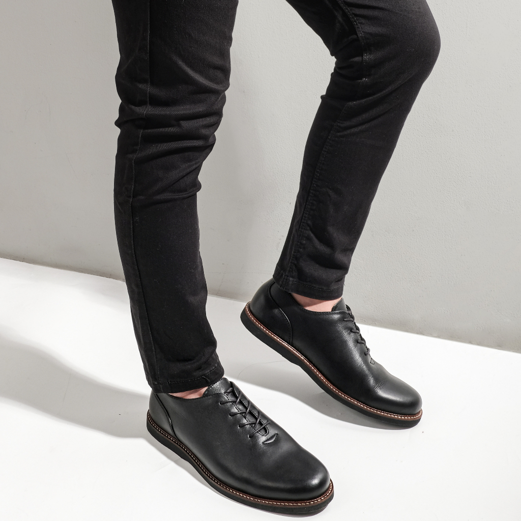 Sepatu Pantofel Pria Formal Kulit Asli Casual Shoes Oxford Dinas Kerja Kantor Sekolah Fantofel Tali Ori Greata Gustav Black