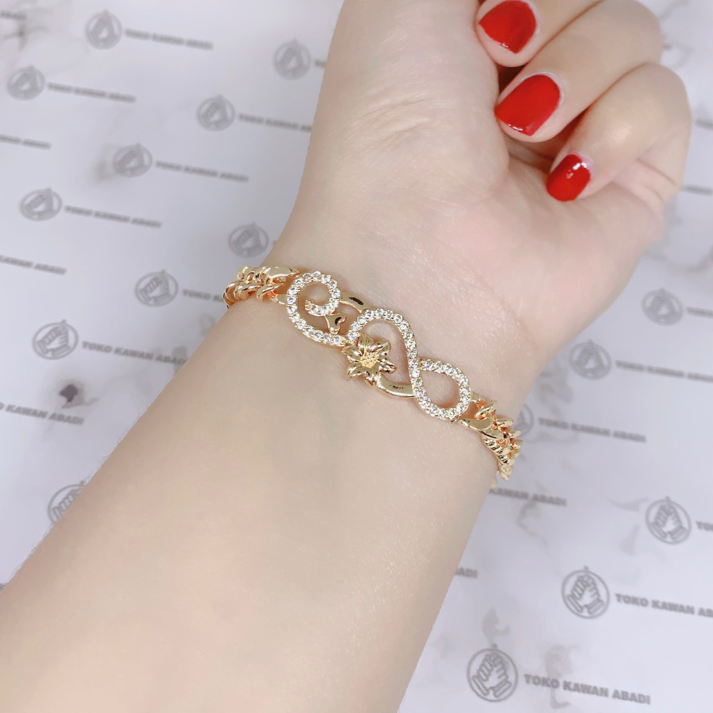 Xuping Gold Gelang Tangan Wanita Dewasa Model Serut Permata Kotak *65