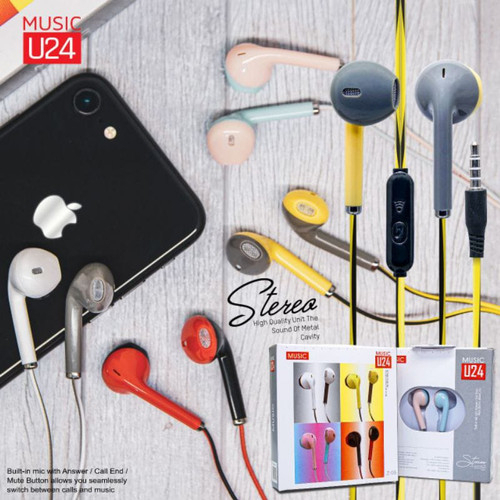 Handsfree U24 Macaron EXTRA BASS HIFI | Two Tone dua Warna