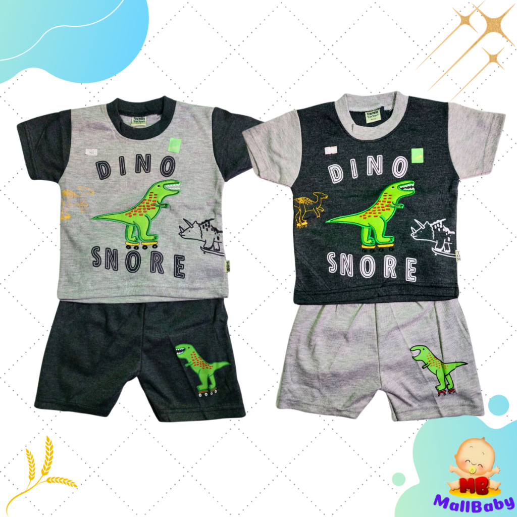 Setelan Baju Bayi Laki Anak Cowok Bahan Kaos Katun Adem Motif Dino SNI MallBaby