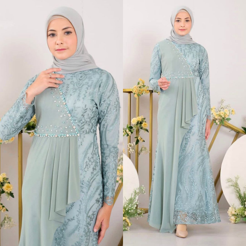 PRODUK TERBARU - ADA JUMBO XXL LD 120 BISA COD - GAMIS TERBARU YUMA DRESS FULL BRUKAT MIX CERUTY / G
