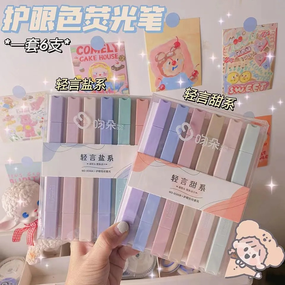 

￼Stabilo highlighter pastel marker Highlighter marker Morandi color & Macron pastel double tip 6 colors / ￼Highlighter Pen set Marker 2 in 1 pastel untuk alat tulis kantor sekolah / set dan satuan