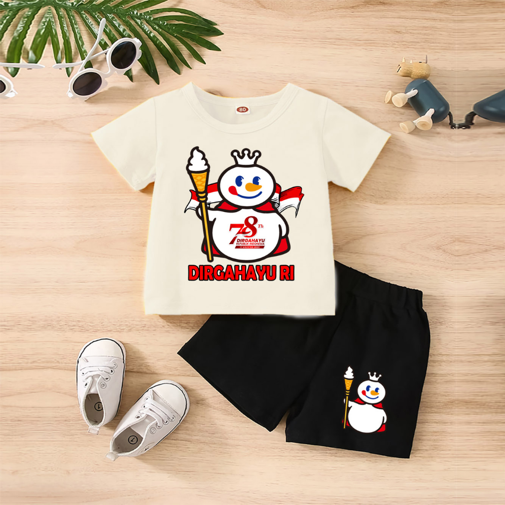 Baju Anak Stelan Kaos 3/4 MIXUE ORI HUT RI 78 NKRI INDONESIA PANCASILA Cowok Cewek  Usia 1 - 4  Tahun Celana Pendek Harian